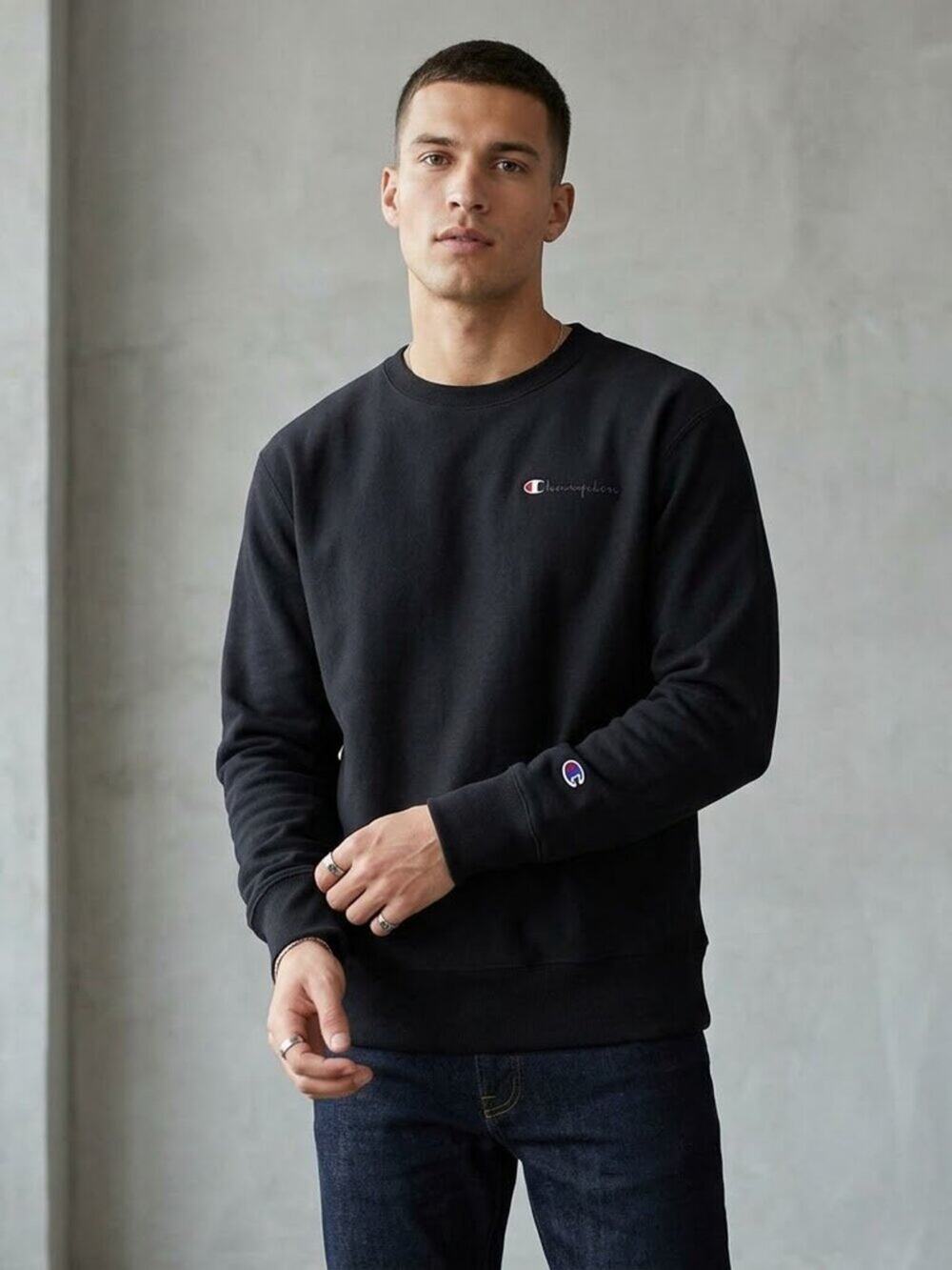 Champion Black Crewneck Sweatshirt Men's XL NWT Sleeve Logo Athleisure